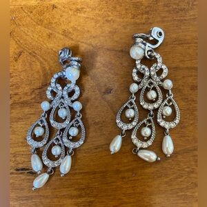 Vintage Silver and White Crystal Earrings with Filigree Design